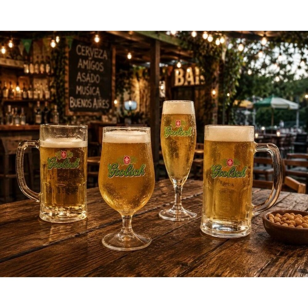 Grolsch Beer Glass Set of 4 European Beer Glasses Mug Goblet Pilsner Barware